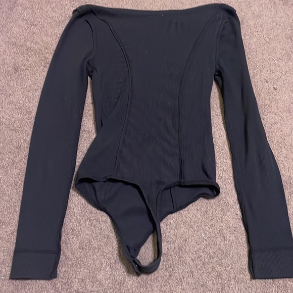 Free people thermal one piece thong style bodysuit  black buttons size small - Picture 5 of 5